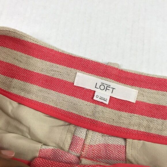 LOFT Womens 0 Striped Chino Shorts Linen Blend Casual Summer Preppy Beach Chic - Picture 4 of 10